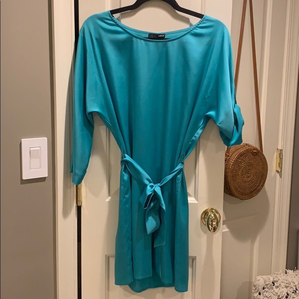 Teal silky shift dress